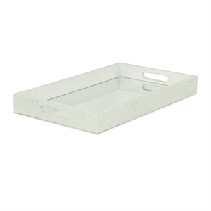 Pemberly Row Shagreen Mirrored Serving Tray - White Silver - Large Size
