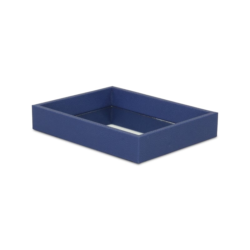 Pemberly Row Shagreen Mirrored Serving Tray - Navy Blue - Small Size