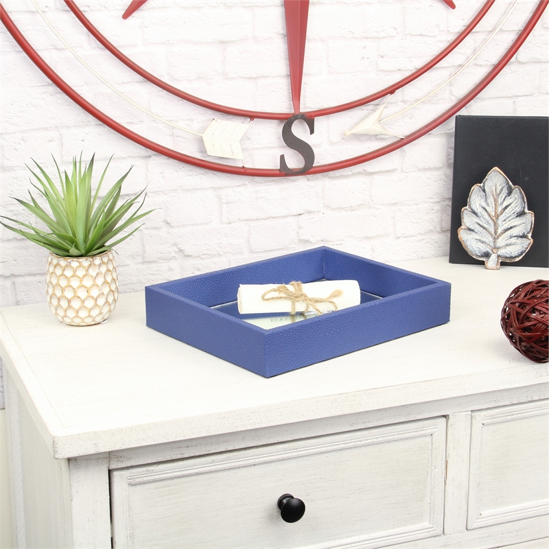 Pemberly Row Shagreen Mirrored Serving Tray - Navy Blue - Small Size