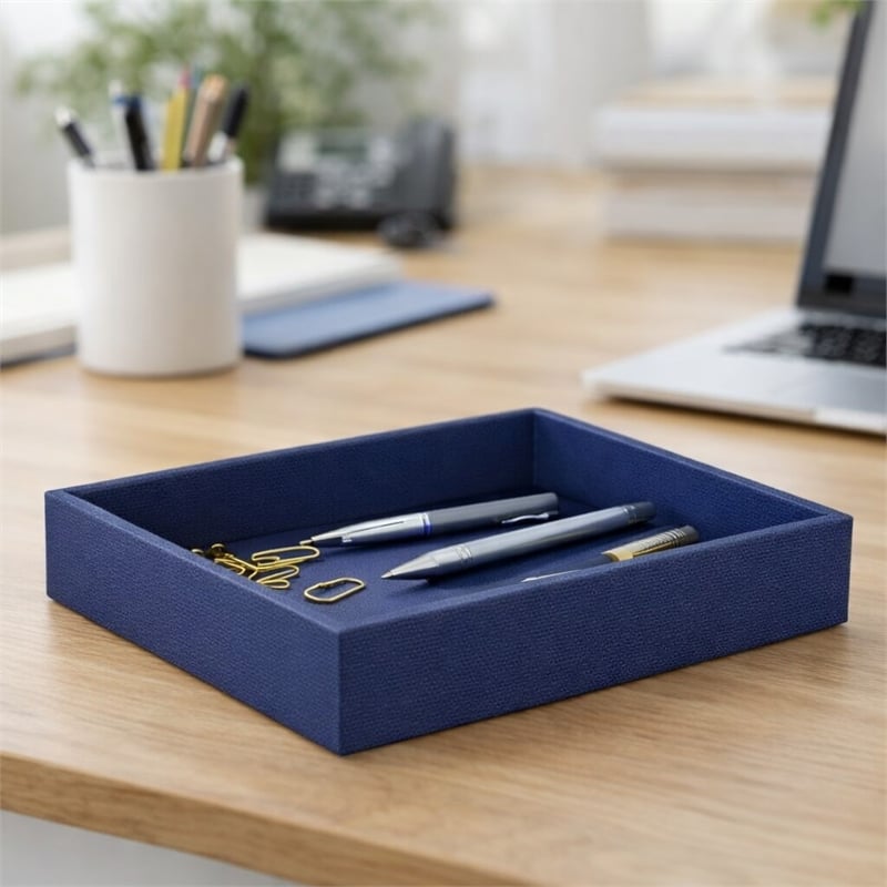 Pemberly Row Shagreen Mirrored Serving Tray - Navy Blue - Small Size