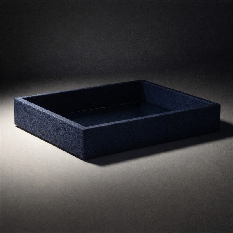 Pemberly Row Shagreen Mirrored Serving Tray - Navy Blue - Small Size