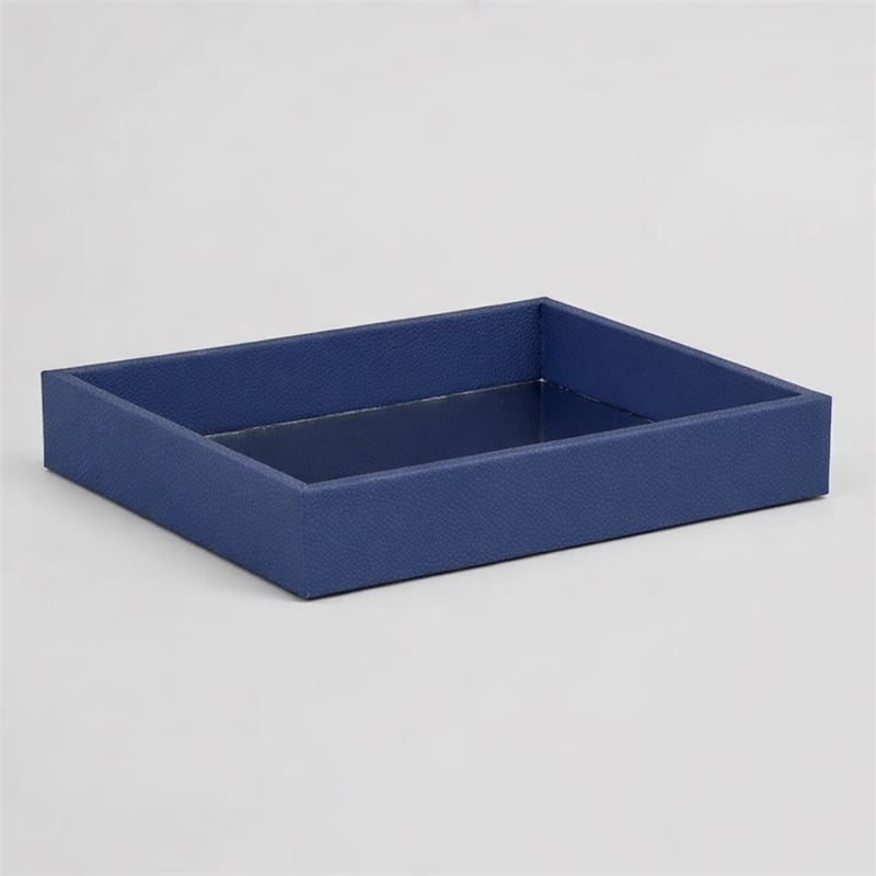 Pemberly Row Shagreen Mirrored Serving Tray - Navy Blue - Small Size