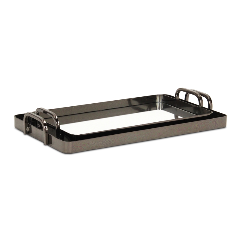 Pemberly Row Set of 2 Metal Mirrored Nested Trays in Pewter