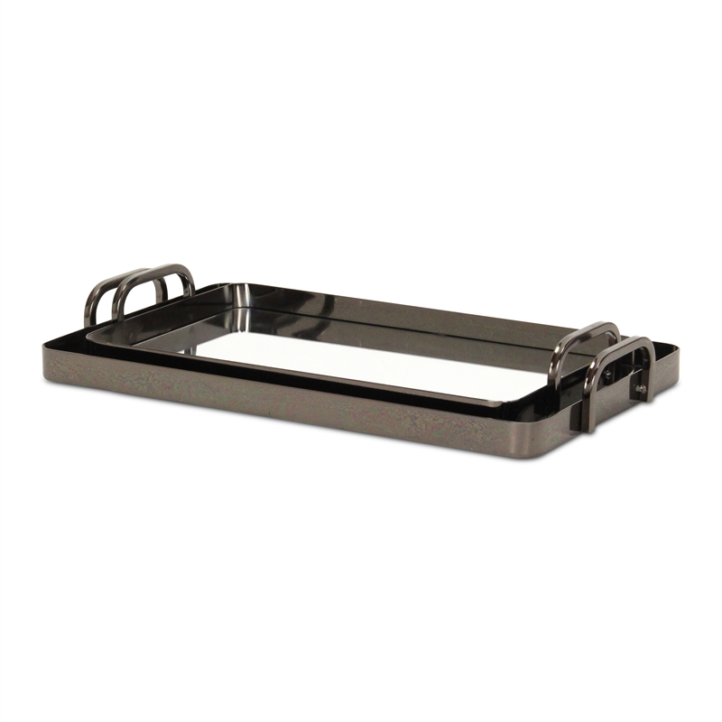 Pemberly Row Set of 2 Metal Mirrored Nested Trays in Pewter