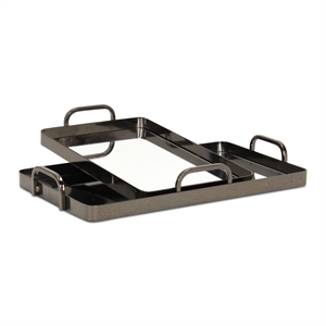 Pemberly Row Set of 2 Metal Mirrored Nested Trays in Pewter