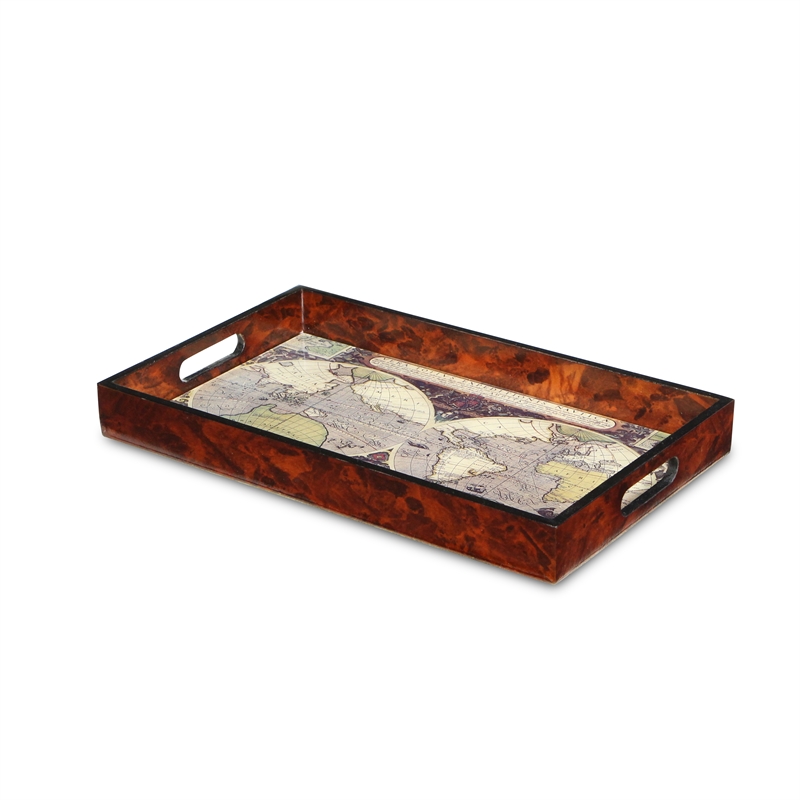 Pemberly Row Burlwood Veneer Glass Top Map Tray