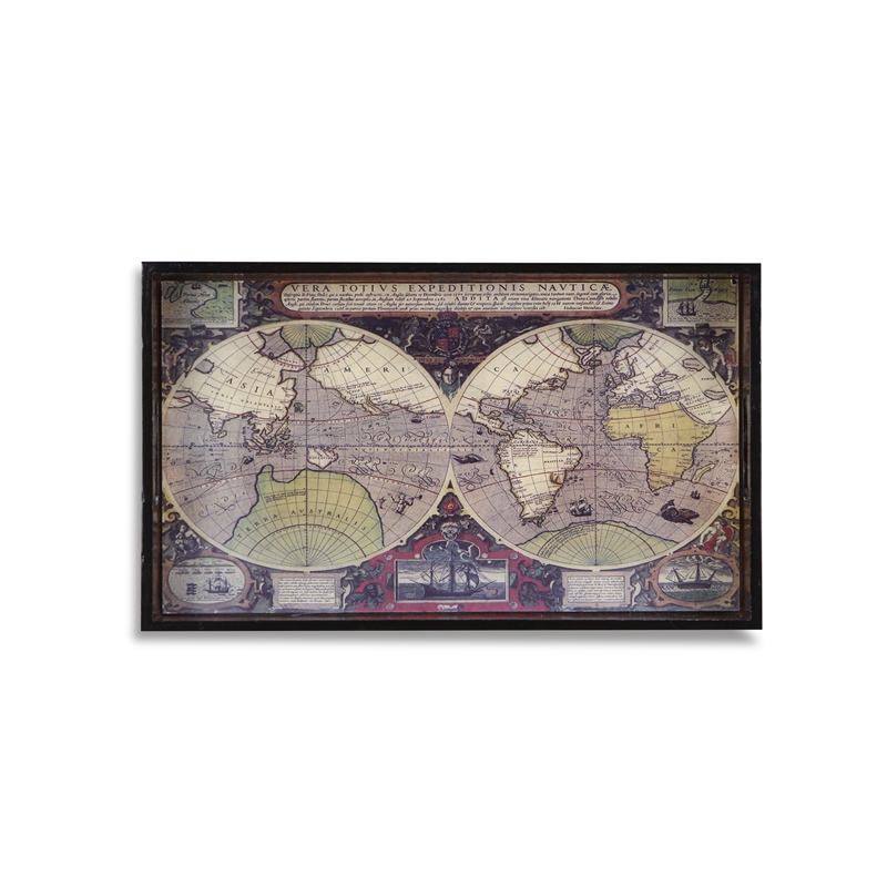 Pemberly Row Burlwood Veneer Glass Top Map Tray