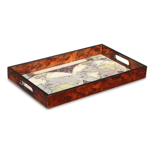 Pemberly Row Burlwood Veneer Glass Top Map Tray