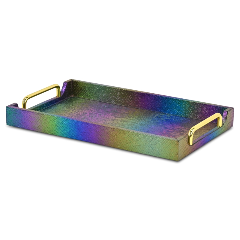 Pemberly Row Iridescent Seascale Tray with Gold Handles - Compact Size