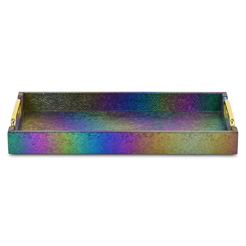 Pemberly Row Iridescent Seascale Tray with Gold Handles - Compact Size