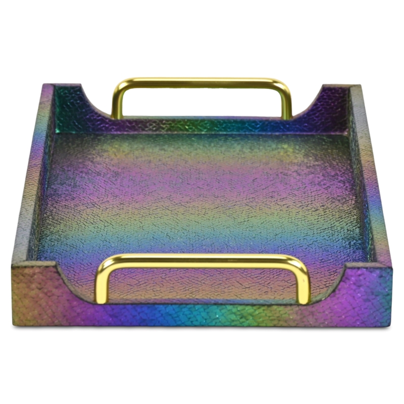 Pemberly Row Iridescent Seascale Tray with Gold Handles - Compact Size