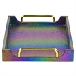 Pemberly Row Iridescent Seascale Tray with Gold Handles - Compact Size