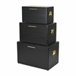 Pemberly Row Set of 3 Black Storage Trunks with Gold Handles
