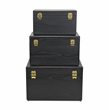 Pemberly Row Set of 3 Black Storage Trunks with Gold Handles