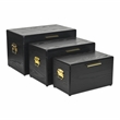 Pemberly Row Set of 3 Black Storage Trunks with Gold Handles