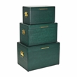 Pemberly Row Set of 3 Green Storage Trunks with Gold Handles