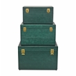 Pemberly Row Set of 3 Green Storage Trunks with Gold Handles