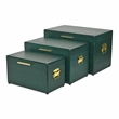 Pemberly Row Set of 3 Green Storage Trunks with Gold Handles