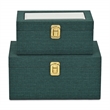 Pemberly Row 2 Pc Nested Linen Box Set in Dark Green with Gold Accents