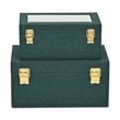 Pemberly Row 2 Pc Nested Linen Box Set in Dark Green with Gold Accents