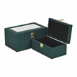 Pemberly Row 2 Pc Nested Linen Box Set in Dark Green with Gold Accents