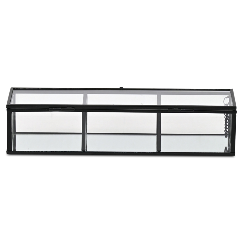 Pemberly Row Mirrored Glass Display Box with 3 Compartments in Black