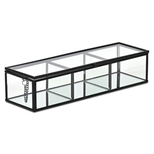 Pemberly Row Mirrored Glass Display Box with 3 Compartments in Black