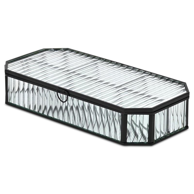 Pemberly Row Zelara Fluted Glass Display Box with 4 Compartments in Black