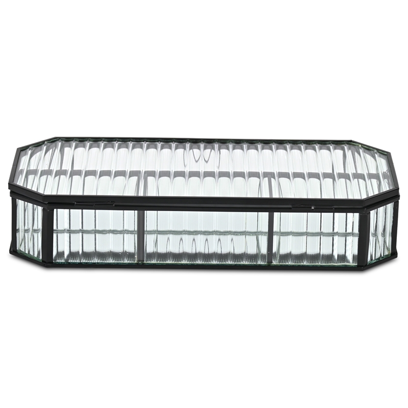 Pemberly Row Zelara Fluted Glass Display Box with 4 Compartments in Black