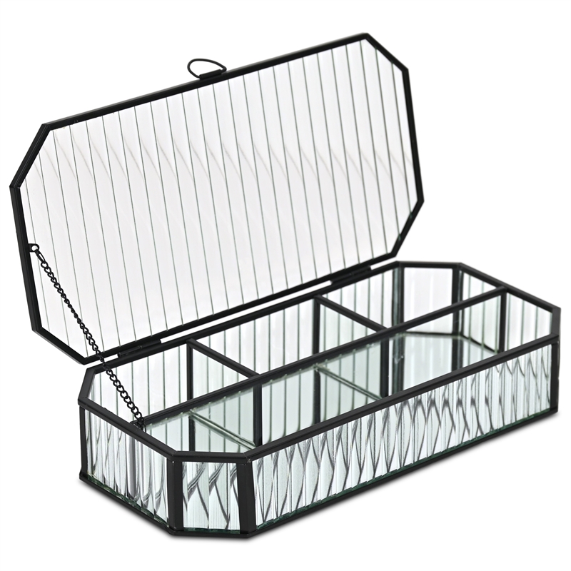 Pemberly Row Zelara Fluted Glass Display Box with 4 Compartments in Black