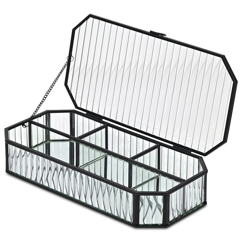 Pemberly Row Zelara Fluted Glass Display Box with 4 Compartments in Black
