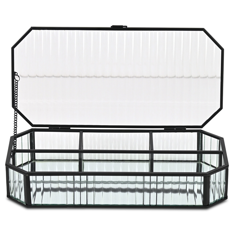 Pemberly Row Zelara Fluted Glass Display Box with 4 Compartments in Black