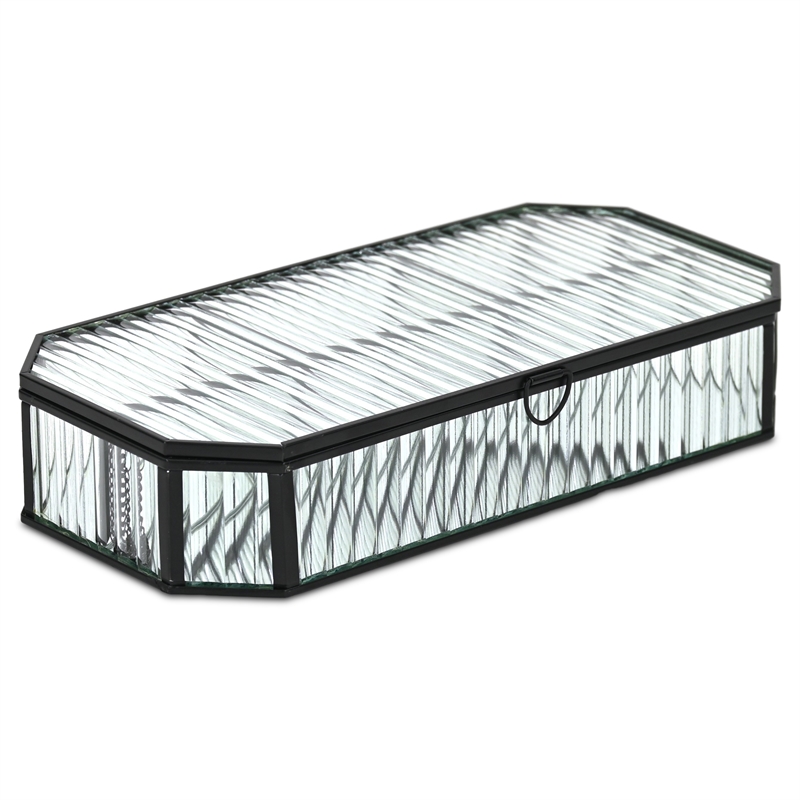 Pemberly Row Zelara Fluted Glass Display Box with 4 Compartments in Black