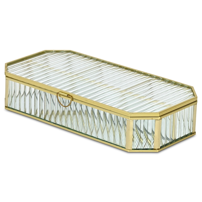 Pemberly Row Zelara Fluted Glass Display Box with 4 Compartments in Gold