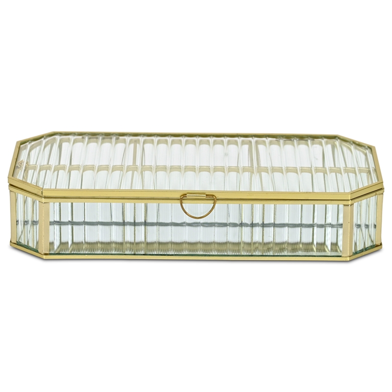 Pemberly Row Zelara Fluted Glass Display Box with 4 Compartments in Gold