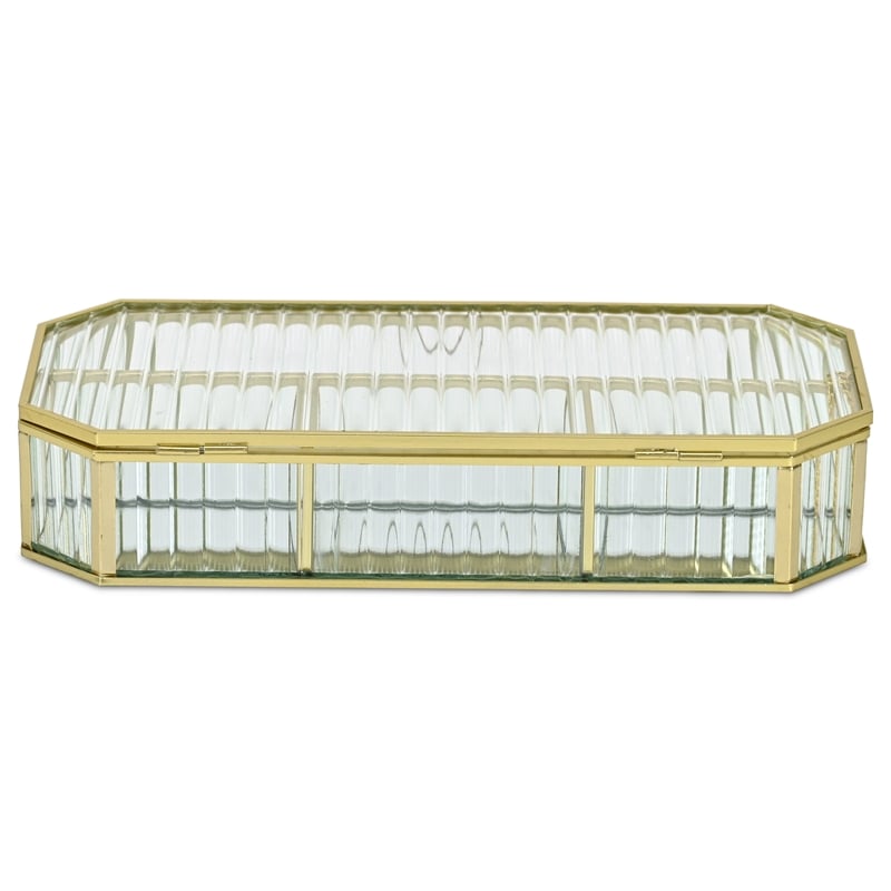 Pemberly Row Zelara Fluted Glass Display Box with 4 Compartments in Gold