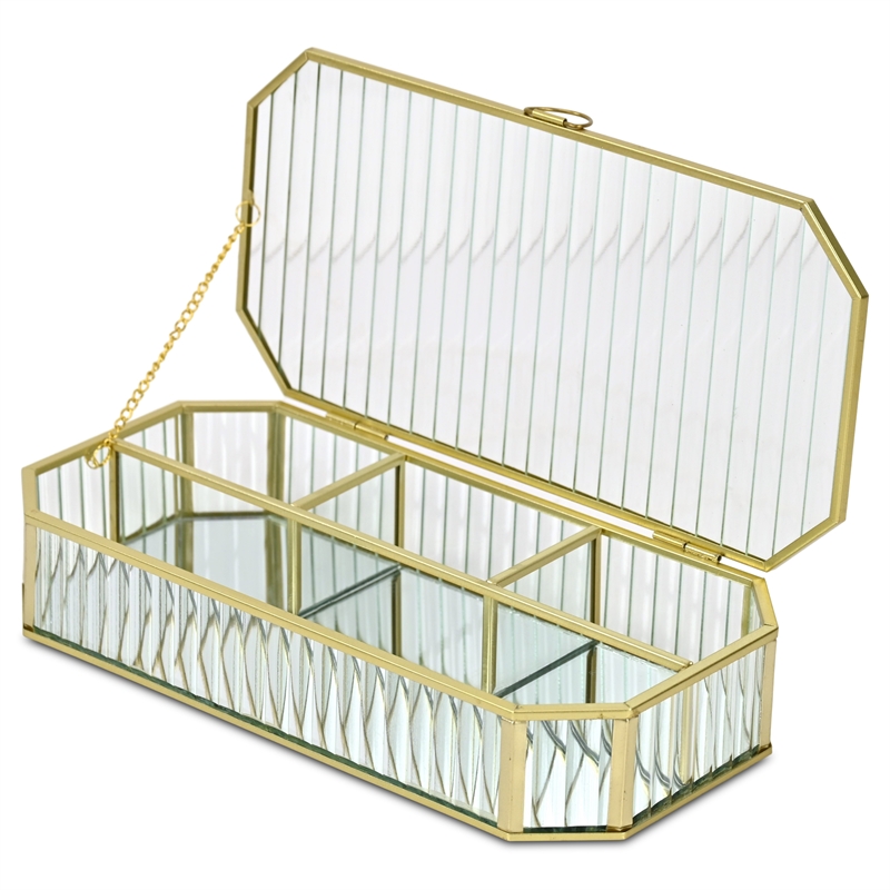 Pemberly Row Zelara Fluted Glass Display Box with 4 Compartments in Gold
