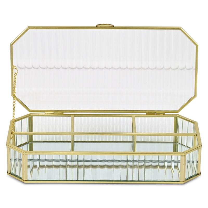 Pemberly Row Zelara Fluted Glass Display Box with 4 Compartments in Gold