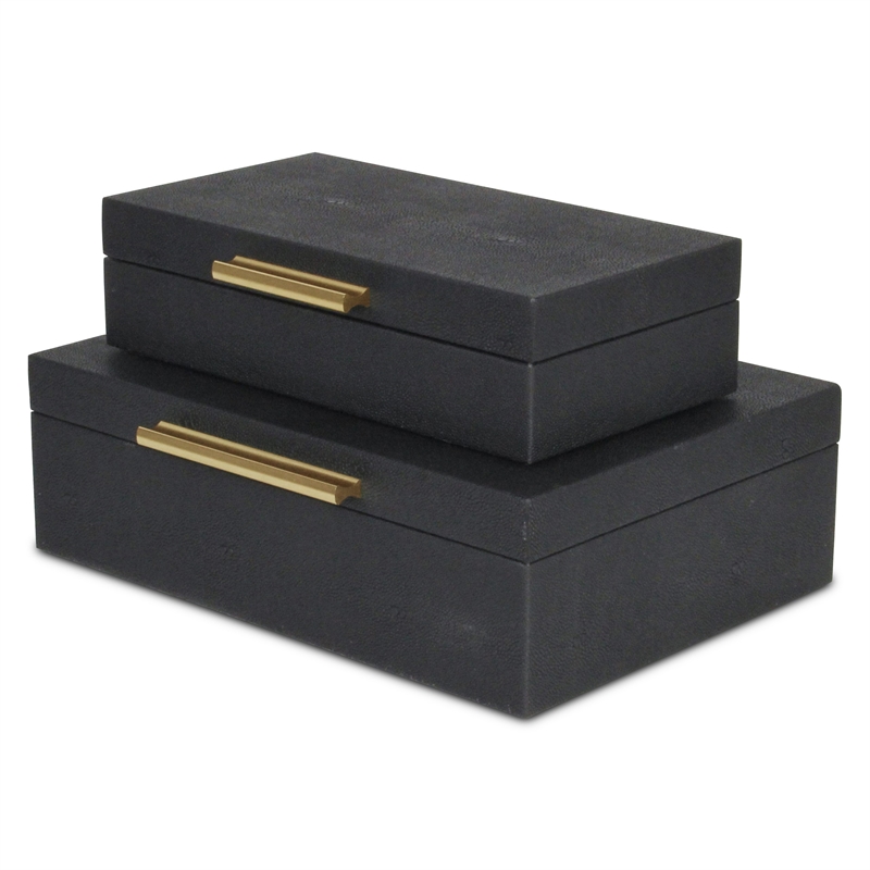 Pemberly Row Decorative Box Set in Black Faux Shagreen Finish