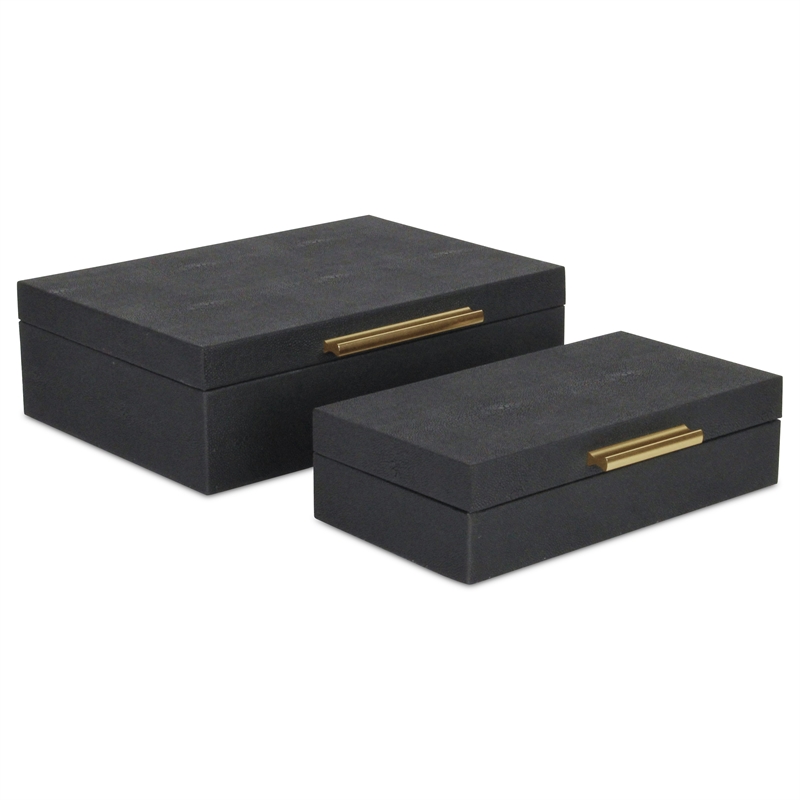 Pemberly Row Decorative Box Set in Black Faux Shagreen Finish