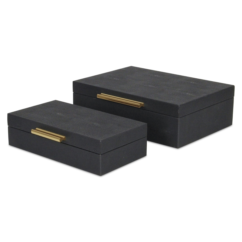 Pemberly Row Decorative Box Set in Black Faux Shagreen Finish