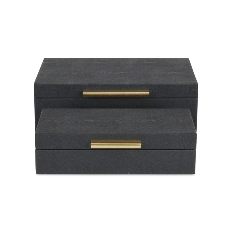Pemberly Row Decorative Box Set in Black Faux Shagreen Finish