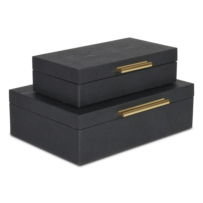 Pemberly Row Decorative Box Set in Black Faux Shagreen Finish