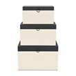 Pemberly Row Set of 3 Black Shagreen & Cream Wicker Pattern Storage Trunks