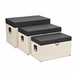 Pemberly Row Set of 3 Black Shagreen & Cream Wicker Pattern Storage Trunks