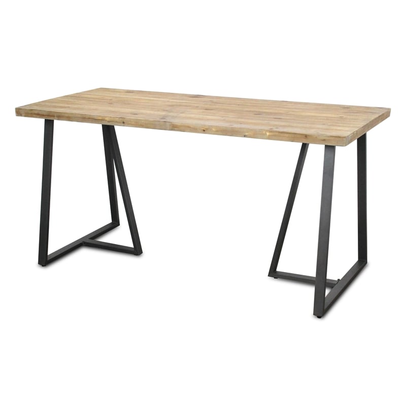 Pemberly Row Wood and Black Metal T Leg Banquet Table