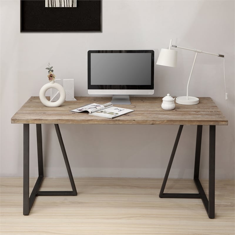 Pemberly Row Wood and Black Metal T Leg Banquet Table