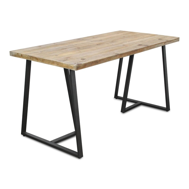 Pemberly Row Wood and Black Metal T Leg Banquet Table