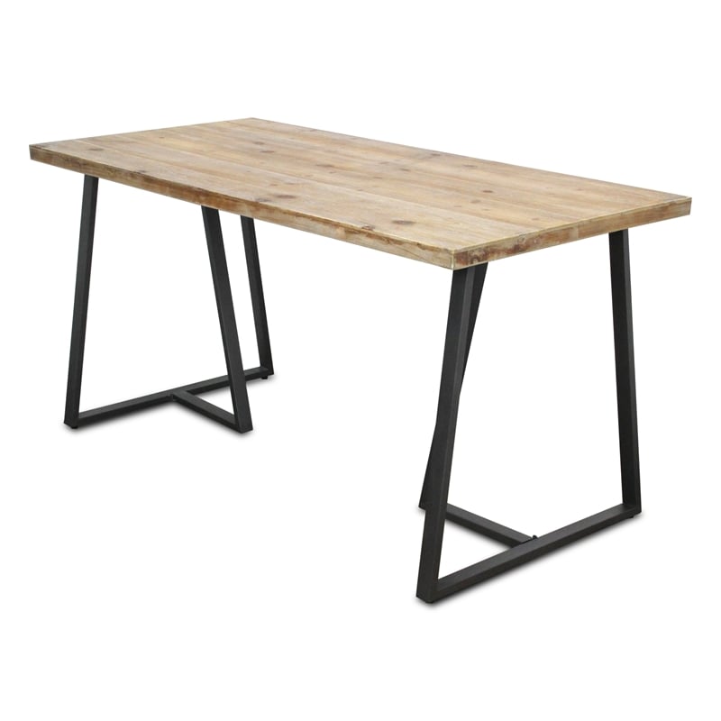 Pemberly Row Wood and Black Metal T Leg Banquet Table