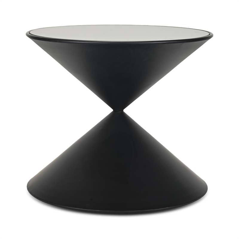 Pemberly Row Hourglass Black Metal Table with Glass Top
